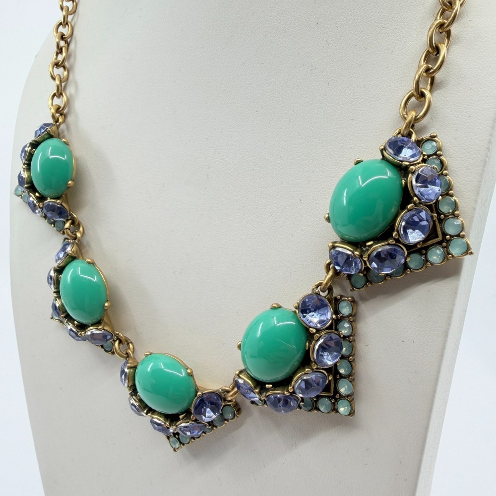 Vintage J.Crew Green Cabochon Lavender Rhinestone Statement Choker Necklace - Picture 6 of 14